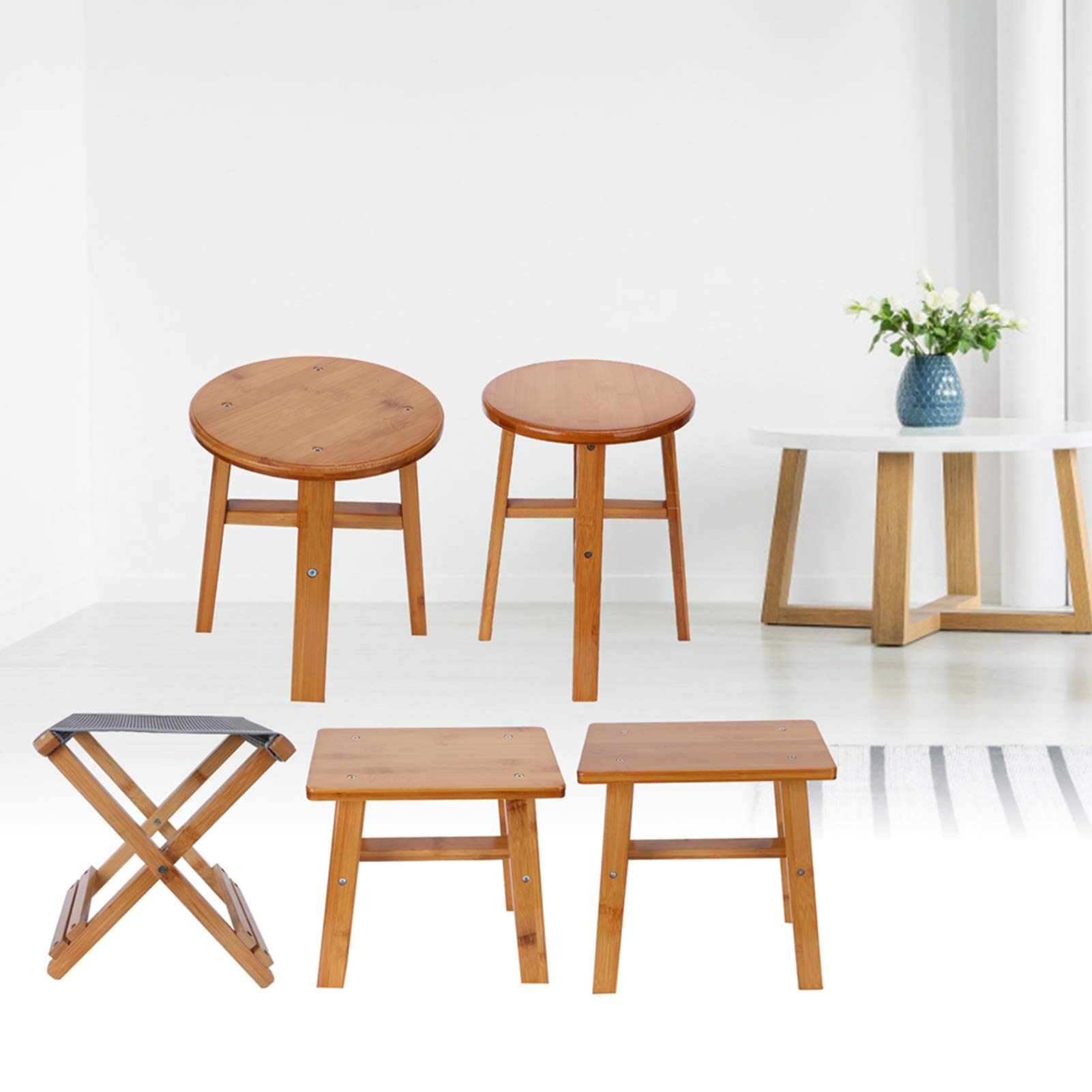 BORDSTRACT Kids Stools Bamboo Small Step Stools for High Beds Footstools for Home Bedroom Shower Shelf Lightweight Non-slip(rotondo medio)