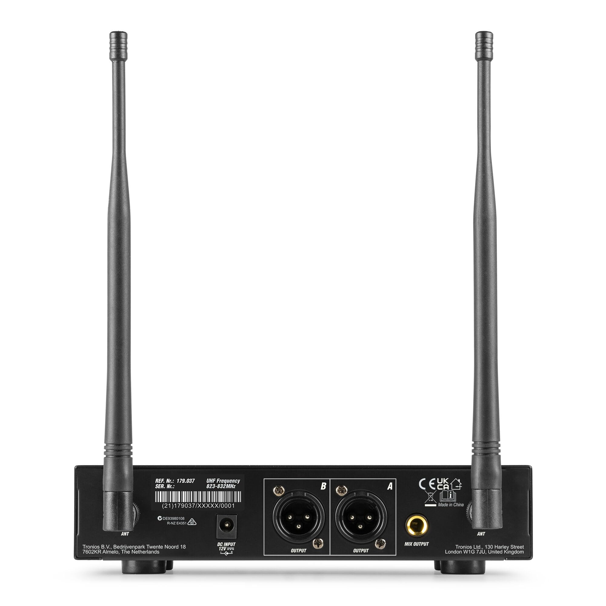 Power Dynamics D220B - Sistema Dual de micrófonos inalámbricos, True Diversity, UHF 823-832 MHz, Doble micrófono bodypack con Solapa y Diadema, 80 Canales, Salidas XLR y Jack 6,3 mm, Estuche Incluido