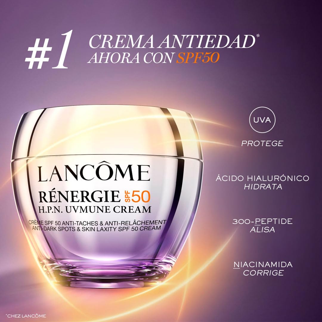 Lancôme - Rénergie Crema H.P.N. UVMUNE SPF 50 - Crema Antimanchas y Antiedad - Rostro, Cuello y Frente - Alta Sensorialidad - Tecnología Patentada - 50 ml