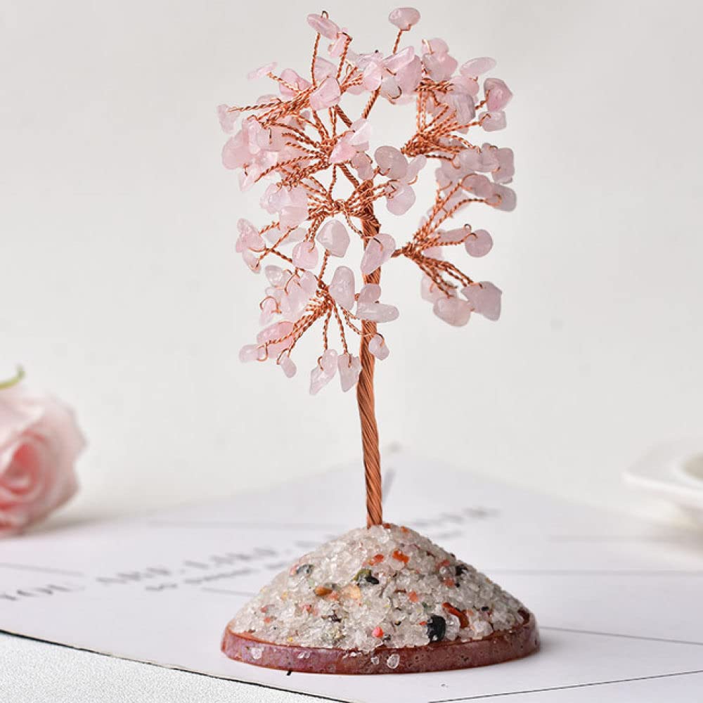 Améthyste naturelle et arbre de vie en quartz rose avec socle agate pour décoration de maison