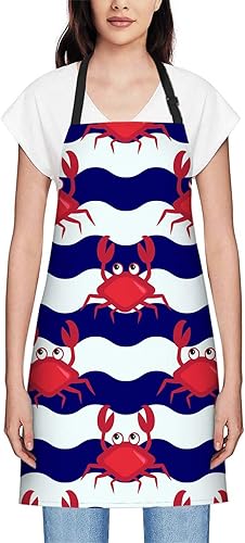 Miniatura 2 de oFloral Delantal de cangrejo unisex ajustable, delantal de chef de cocina, delantal de cocina para mujeres y hombres, para cocina en casa,