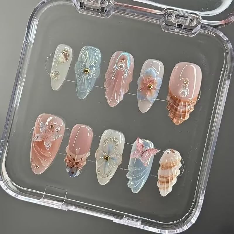 10PCS Handmade Nails Press On Nails Almond Art False Nails Women's Nails Kit 3d Press on nails,Small Size