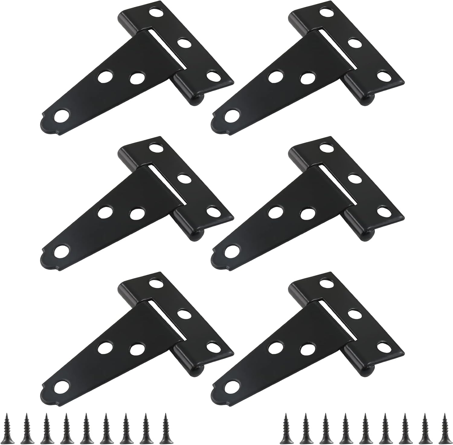 Piutouyar 6Pcs T Strap Hinges 2 Inch, Tee Hinge Heavy Duty T Hinge Barn Door Hinges Black Shed Door Hinges Gate Hinges for Wooden Fences Wrought Hardware Iron Rustproof, 2 Inch, 6Pcs