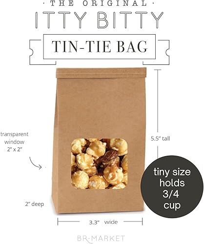 Miniatura 8 de Bolsas pequeñas para panadería, bolsas de papel kraft para ventana cuadrada, 3.3 x 5.5 x 2 pulgadas, bolsas de galletas con cierre de corbata, bolsa