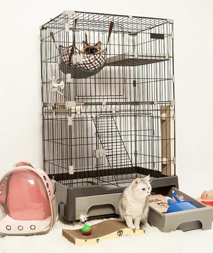 Amazon.co.jp: N&S 猫 キャットケージ トイレ収納型 2段 3段