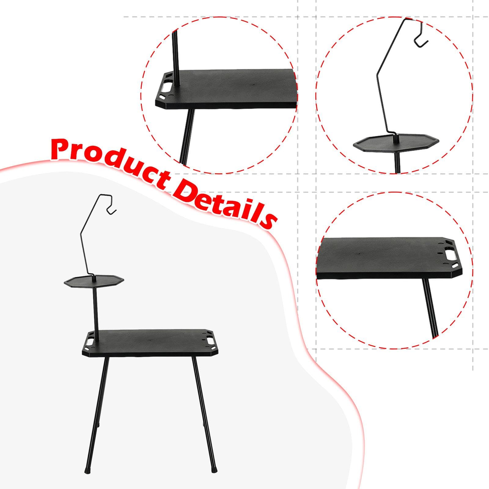 Vaveren Foldable Camping Table Compact Stand Lightweight with Carry Bag Picnic Cooking Desk for Patio Fishing Parties Garden Barbecue, with Light Holder