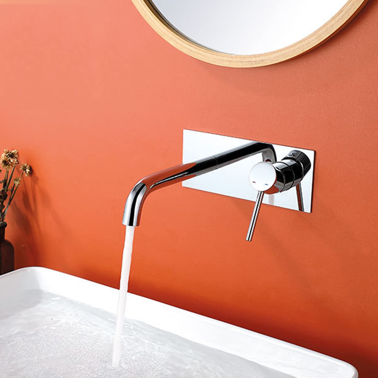 Grifo Mezclador para Lavabo de Pared, Grifo Mezclador para Lavabo con válvula mezcladora de Agua fría y Caliente, Grifo Monomando para Lavabo de Pared, Negro