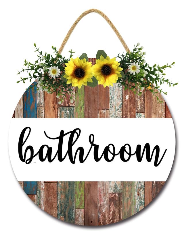 Geroclonup Funny Bathroom Signs Decor for Door Wooden Bathroom Wall Decor for Farmhouse Home Decor Sunflower Bathroom Accessories