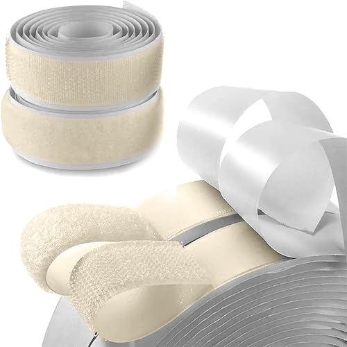 Cinta adhesiva de gancho y bucle de 34 pulgadas de ancho, color beige claro, cierre autoadhesivo resistente de 1 yarda de longitud para fijación de