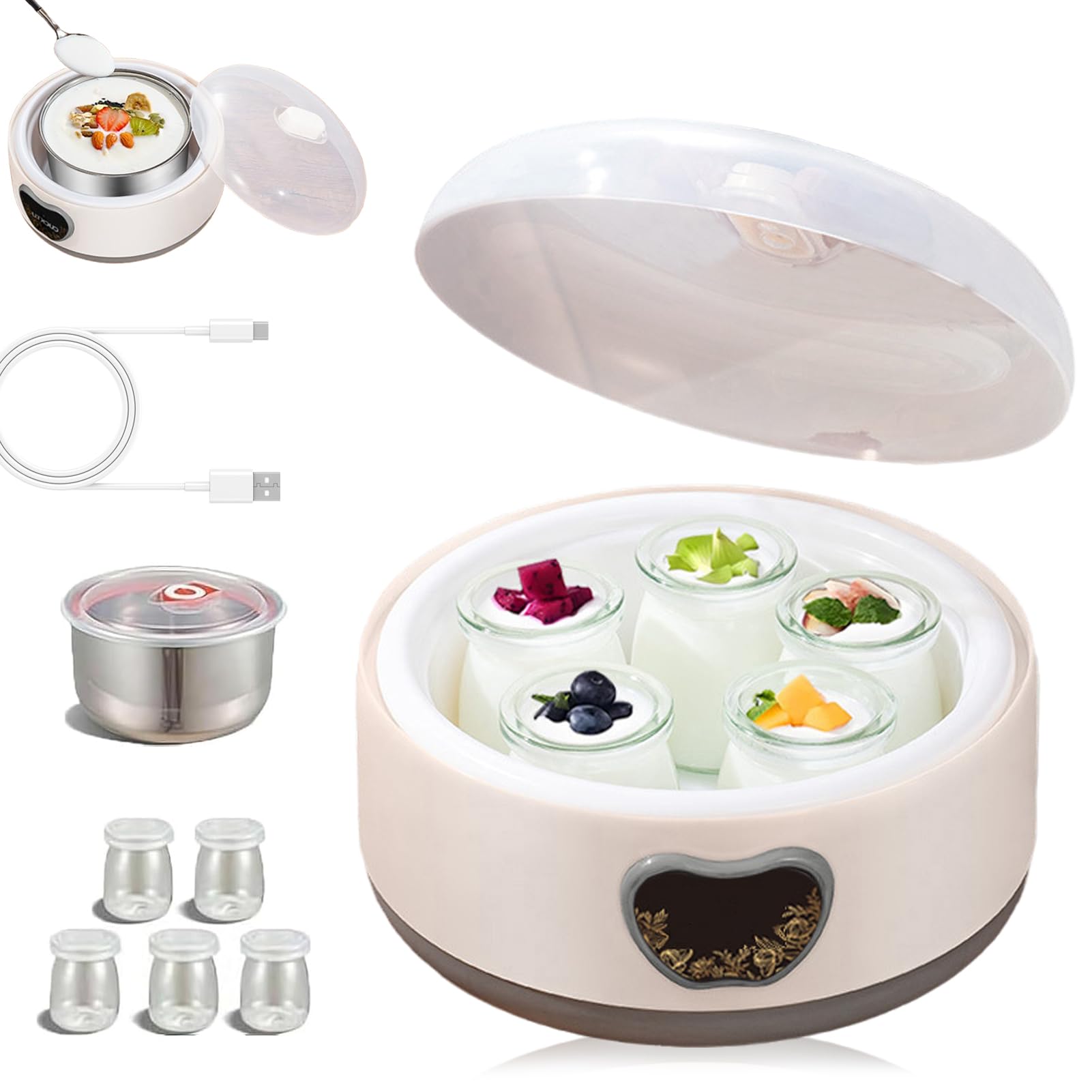 1.2L Digital Yogurt Maker Machine – 36-Hour Timer, Adjustable Temperature, 5 Glass Cups, LCD Display, Automatic Homemade Yogurt Maker