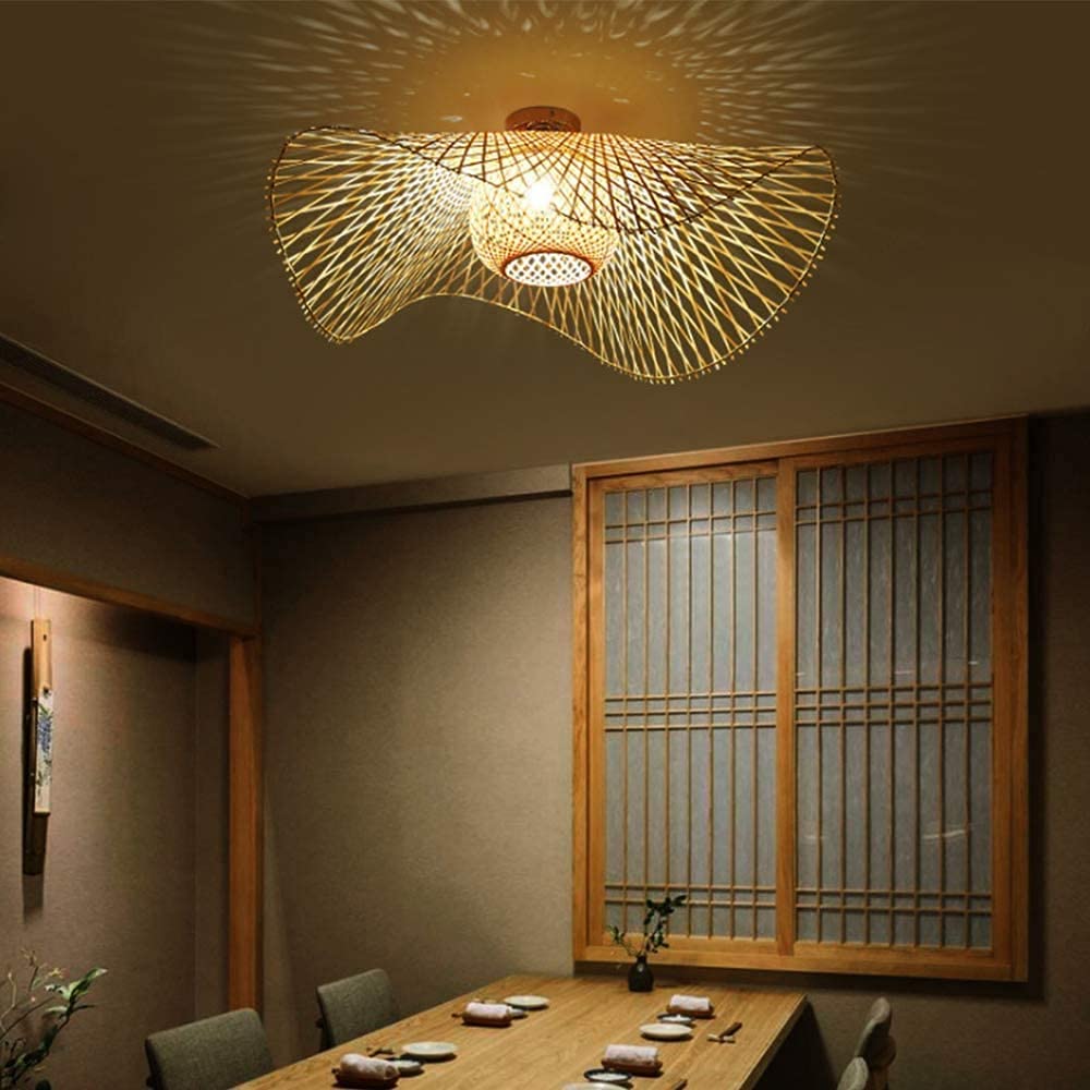 CSSYKV Moderne Creatieve Lampenkap Rieten Holle Kroonluchter Natuurlijke Bamboe Geweven Plafond Hanglamp Handgeweven Keukeneiland Industriele Verlichting Voor Restaurant Zolder Bar Slaapkamer