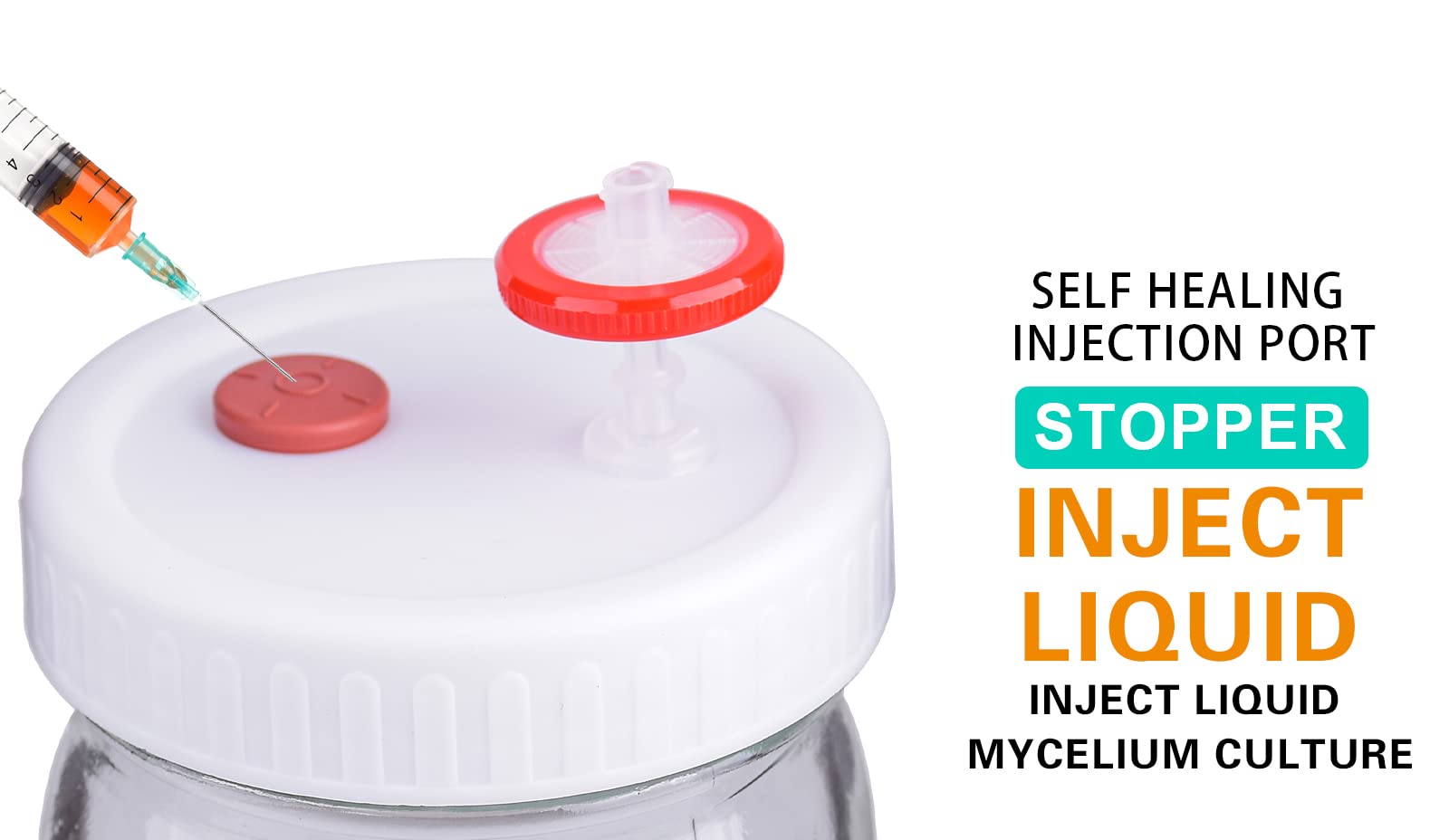 Paddestoelpot vloeibare cultuur deksel rejular mond voedselkwaliteit plastic graan spawn teelt Mason Jar deksel met PTFE-membraan en zelfgenezende injectiepoorten voor paddenstoel door(70mm,3st