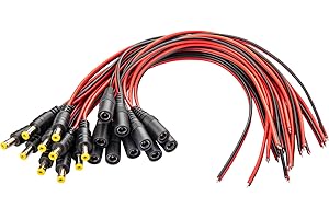 DC Barrel Connectors Power Cable: Female Barrel Jack Terminal and Male Connector