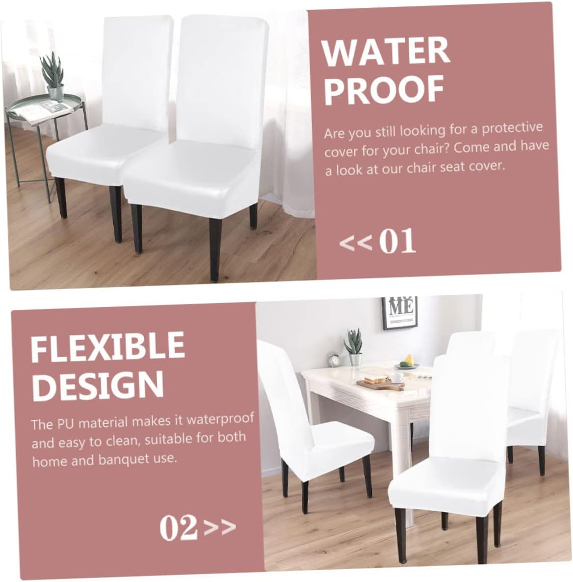 4個 防水ストレッチレザー椅子カバー ホワイト 弾力性ダイニングチェア用 背もたれ保護 家用簡単装着