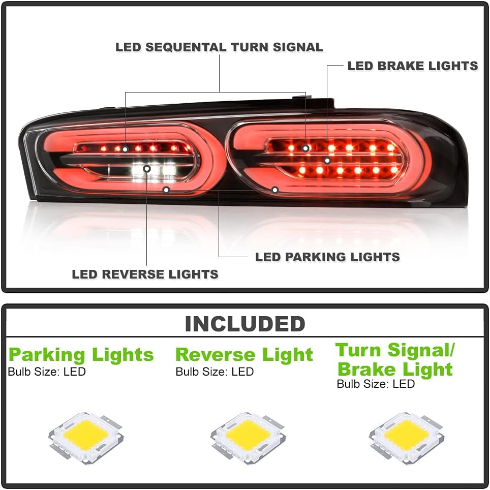 ACANII - For [Factory LED Model] 2016-2018 Chevy Camaro Black Full LED Tail Lights Brake Lamps w/Sequential Turn Signal
