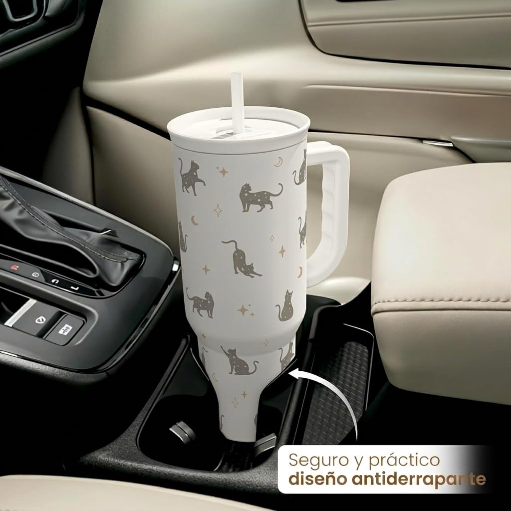 Regalo para los amantes de los gatos, gato mamá, vaso de acero inoxidable de 40 onzas con asa y pajita, taza de café de viaje para mujeres, regalo para cumpleaños, Navidad