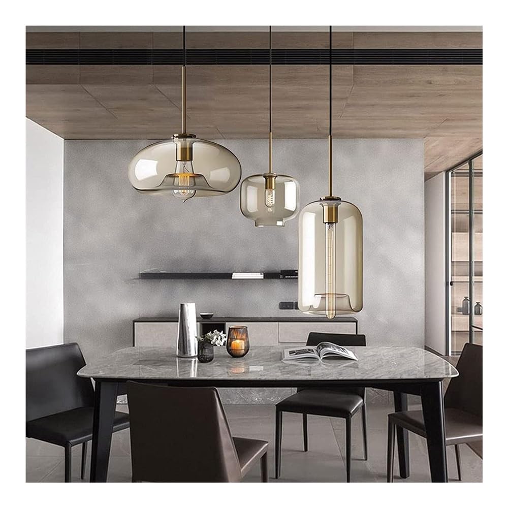 Nowoczesna lampa sufitowa, lampa wisząca, industrialny nieregularny szklany żyrandol, 3-punktowy, regulowany, bursztynowy, wiszący żyrandol restauracyjny do kuchni