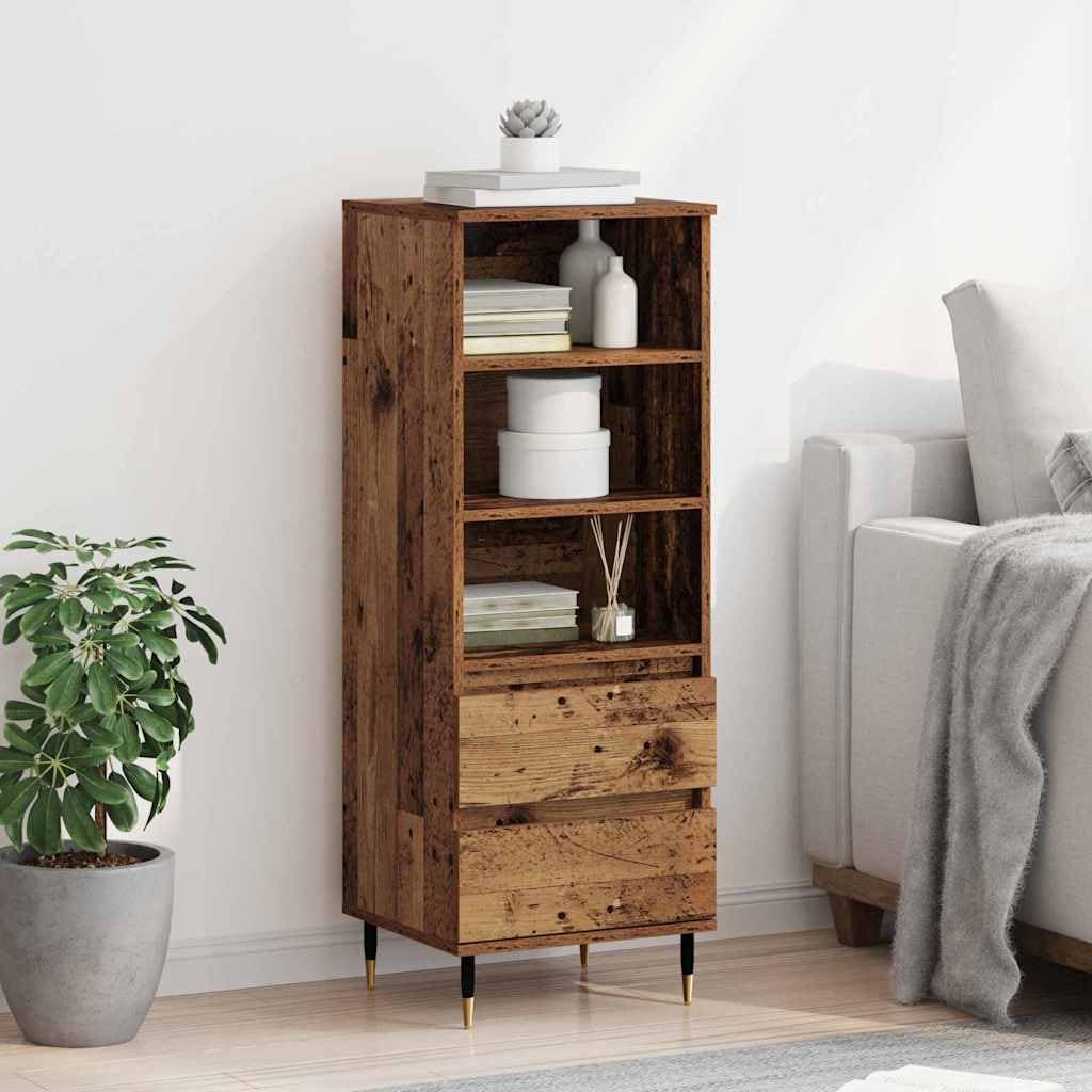 Buffet haut avec tiroirs en bois 40 x 36 x 110 cm, buffet moderne avec espace de rangement, étagère et étagère pour salon, salle à manger, couloir, solution de rangement élégante avec pieds