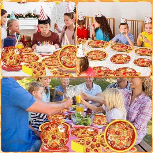 Image of gisgfim 96 Pcs Spaghetti Plates and Napkins Pasta Party Supplies Tomato Meatball Birthday Party Paper Tableware Set Pasta Theme Decorations Favors for Family Gathering Dining for 24 Guests