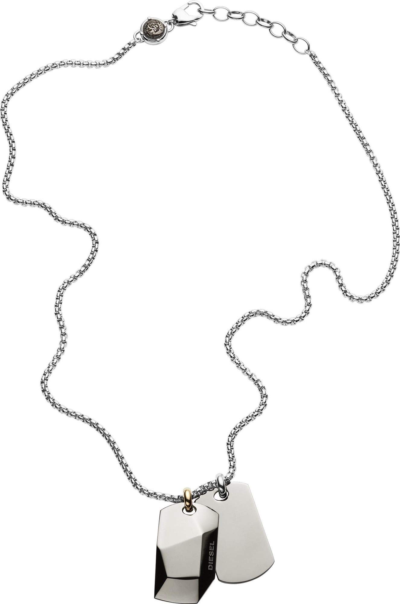 Diesel Collana Da Uomo Doppia Dogtags, 60Cm+5Cm Collana In Acciaio Inox Argento, DX1143040