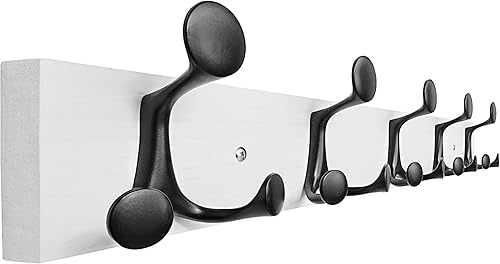 SKOLOO Perchero de madera blanca de 24 pulgadas con 5 ganchos triples, ideal para entradas familiares, aulas y almacenamiento de suministros para