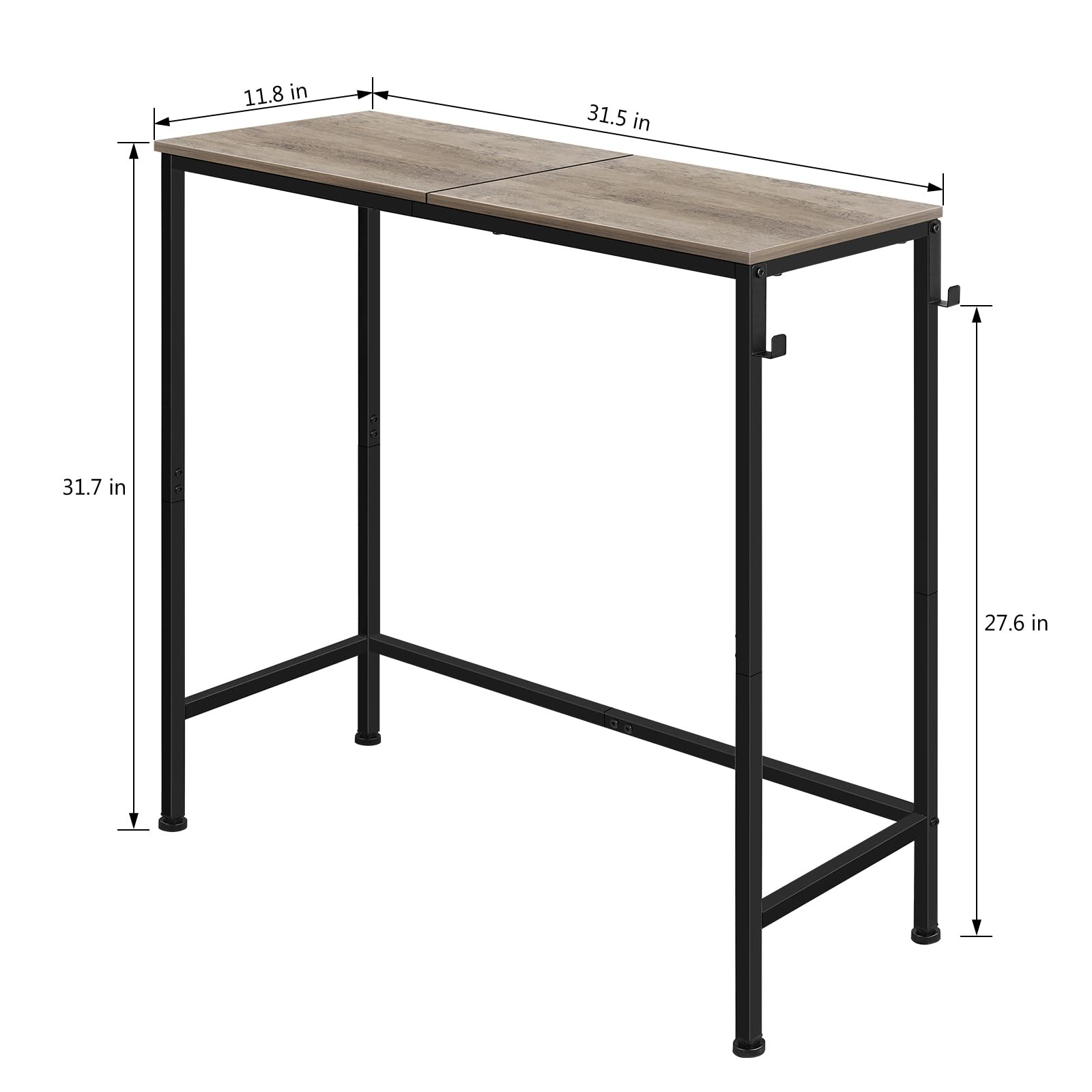 Mesa consola para entrada, mesa de sofá larga estrecha de 31.5 pulgadas, mesa de entrada pequeña con ganchos, mesa de pasillo delgada de metal, mesa de sofá detrás del sofá para sala de 6