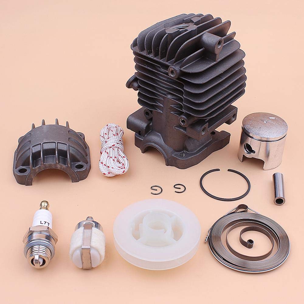 Kit de Base cárter Motor pistón Cilindro 34 mm, Compatible con polea Arranque Retroceso 2500 CC, Resorte, Cuerda, bujía, Pieza Motosierra