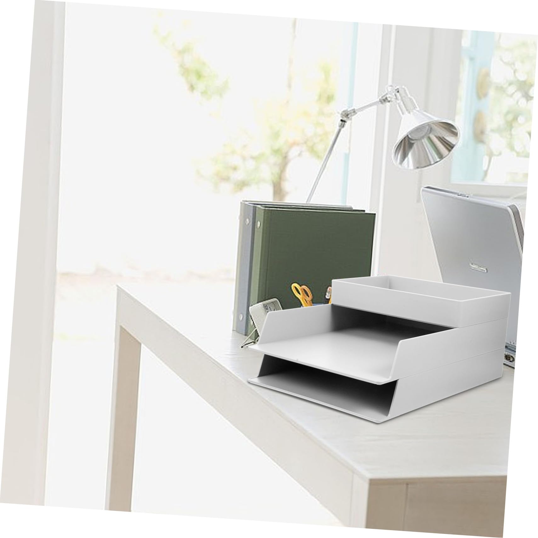 iplusmile Organizer Da Scrivania e Scaffale Portaoggetti in Abs, Contenitore Portadocumenti Multiuso Grande Per Ufficio, Scuola e Casa, Set Da 3 Pezzi Impilabile Bianco