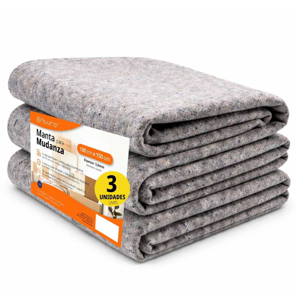 Manta para mudanza OFITURIA de 3,6mm: pack de 3 telas reutilizables para proteger tus muebles