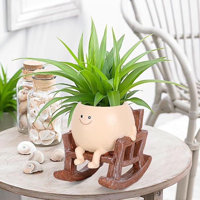 Image of Swing Chair Planter Pot Resin Smile Face Planter for Indoor Outdoor Plants with Drainage Hole Office Study Decorative Planter Mother's Day Christmas