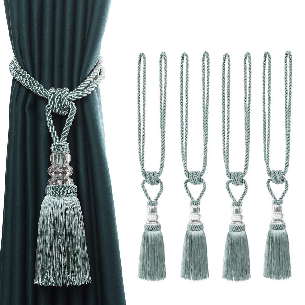 BEL AVENIR 4 Pack Curtain Hand-Woven Tiebacks Crystal Holdbacks Home Decorative Tassels (Blue, 4 Pack)