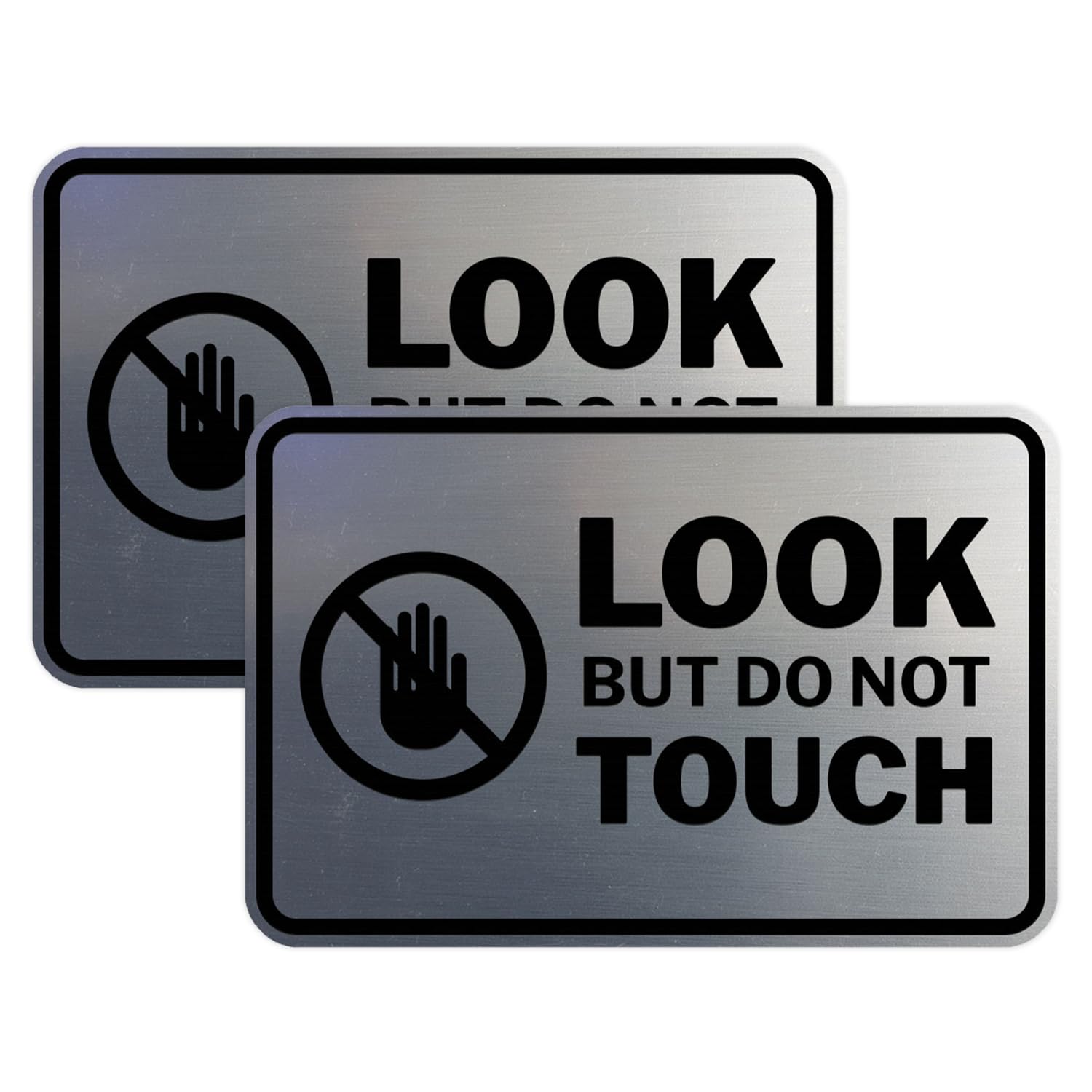 Signs ByLITA Classic Framed Look, But Do Not Touch Sign (Brushed Silver) - Small 2 Pack