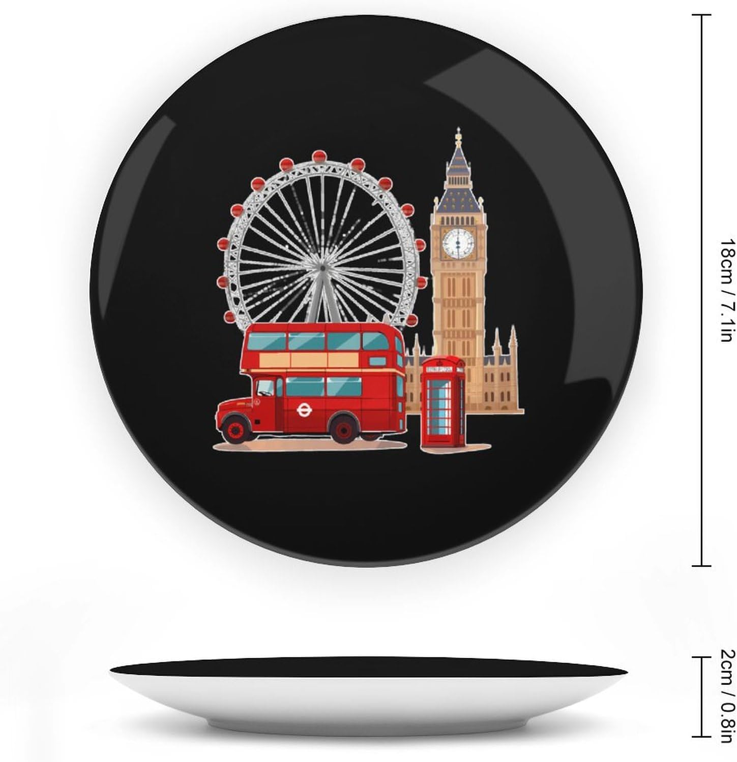 Souvenir from London Bone China Decorative Plate Ceramic Dinner Plates Crafts with Vertical Stand for Home Office Decor