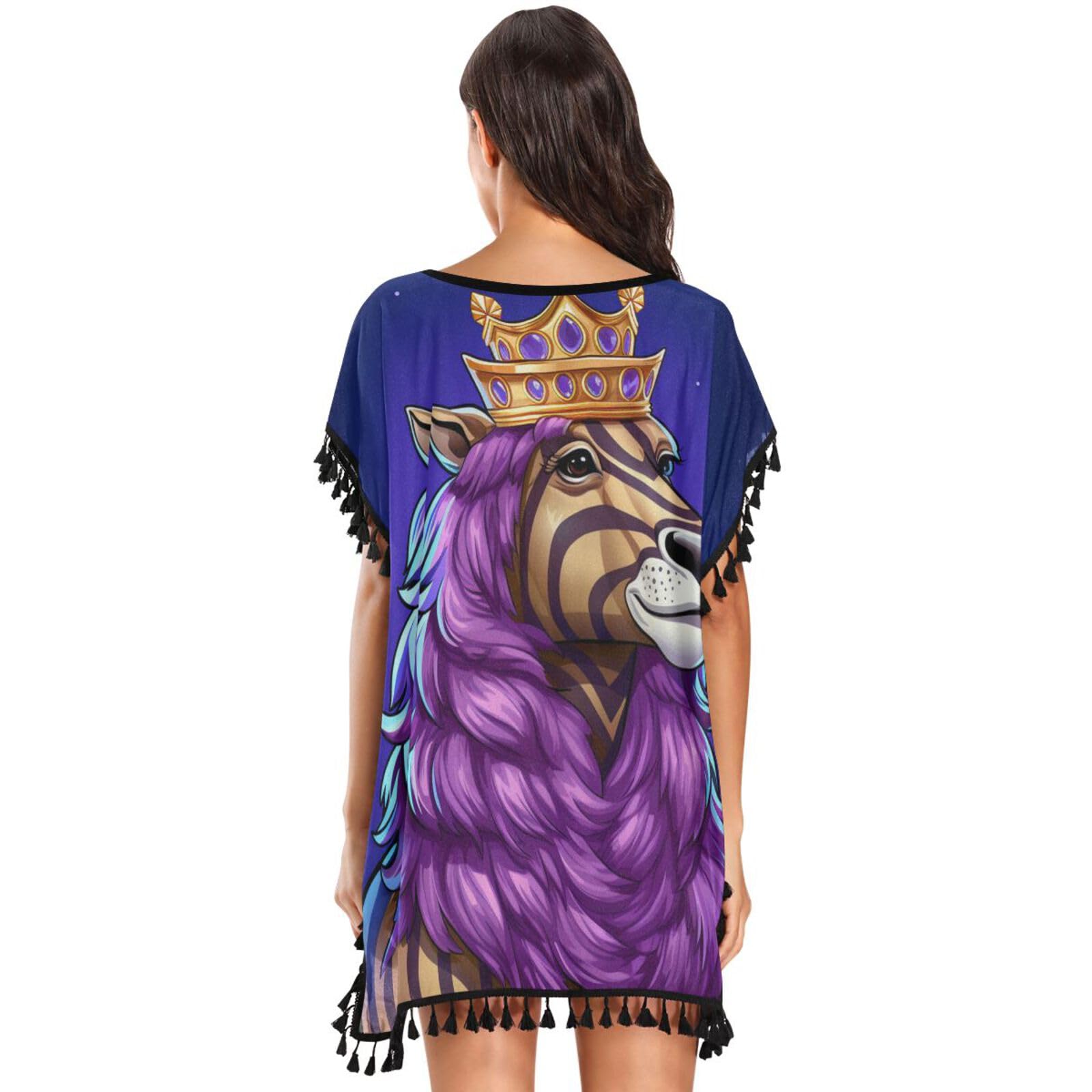 King Doodle Style Zebra Women's Beach Cover Up Chiffon Tassel Swimwear Swimsuit Coverups for Girl