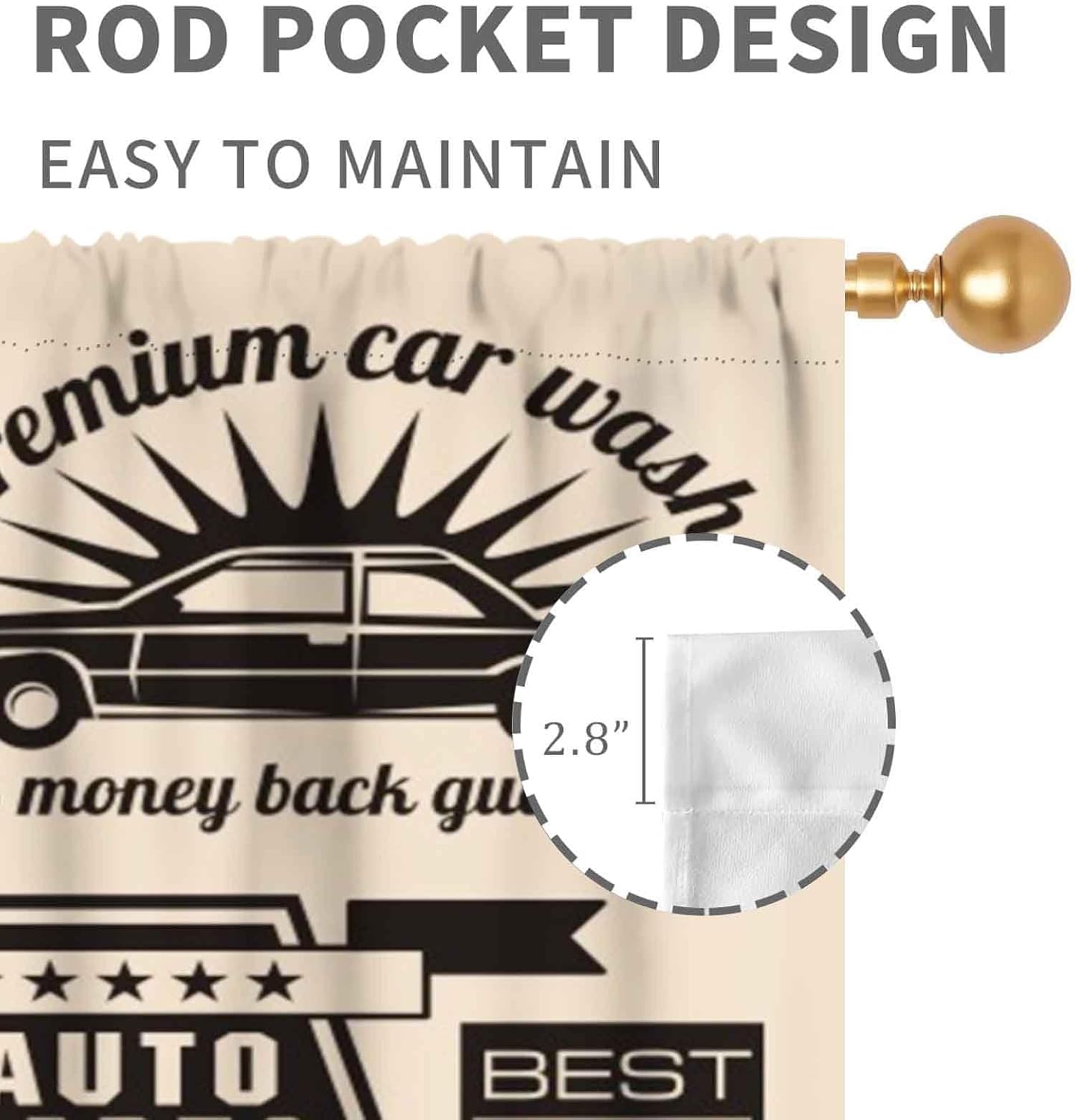 Garage Curtains, Retro Vintage Man Cave Repair Vehicle Garage Tools Shed Workshop Car Themed Room Decor Window Drapes Treatments for Boys Men Teen Bedroom Living Room 2 Panels Set, 84"x63" Inch