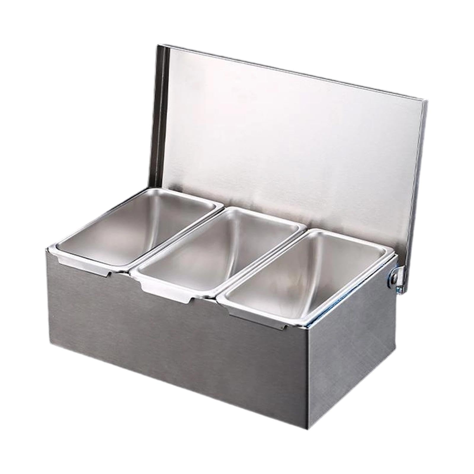 Dispensador de Especias de Acero Inoxidable, Recipiente de Almacenamiento, Bandeja para Especias, Contenedor de Especias, Estación de Aderezos, Organi, 3 cuadrículas, Individual