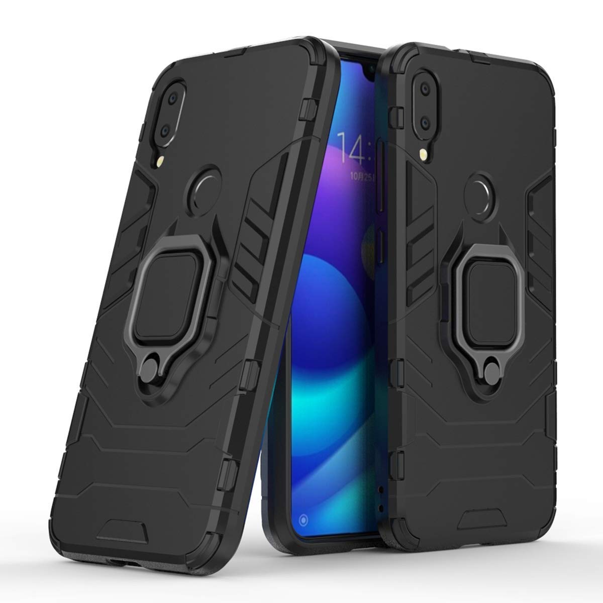 MaiJin Compatible with Xiaomi Mi Play Case, Metal Ring Grip Kickstand Shockproof Hard Bumper Shell (Works with Magnetic Car Mount) Dual Layer Rugged Cover for Xiaomi Mi Play (Black)