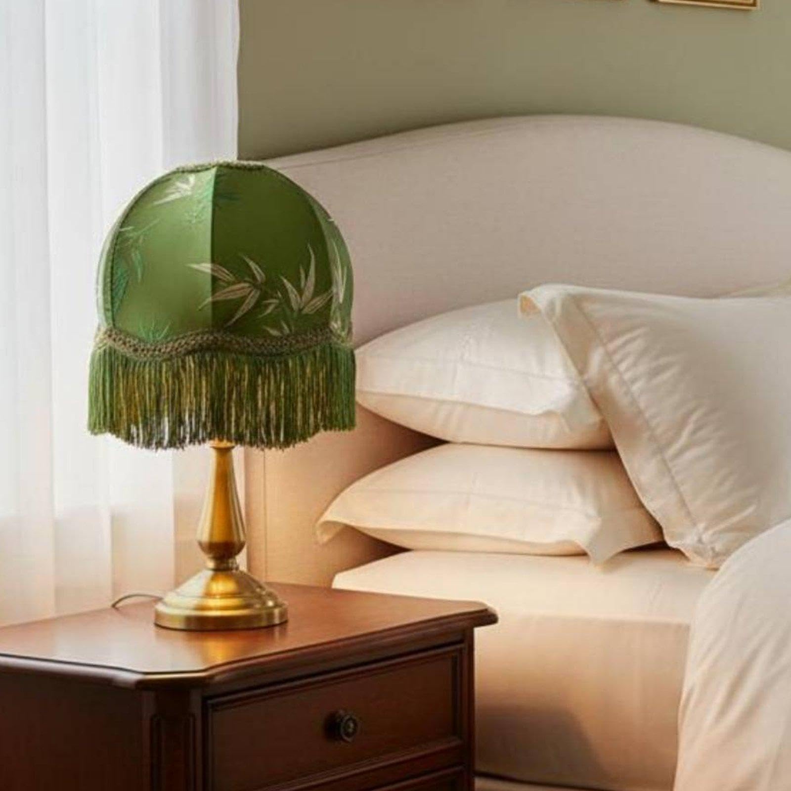 European Design Table Lampshade Vintage Allure Textile Lampshade with Fringe Handmade Fringed Velvet Lamp Shade for Hotel Owners, Bedroom, Living Room Semicircle Bamboo-image-12