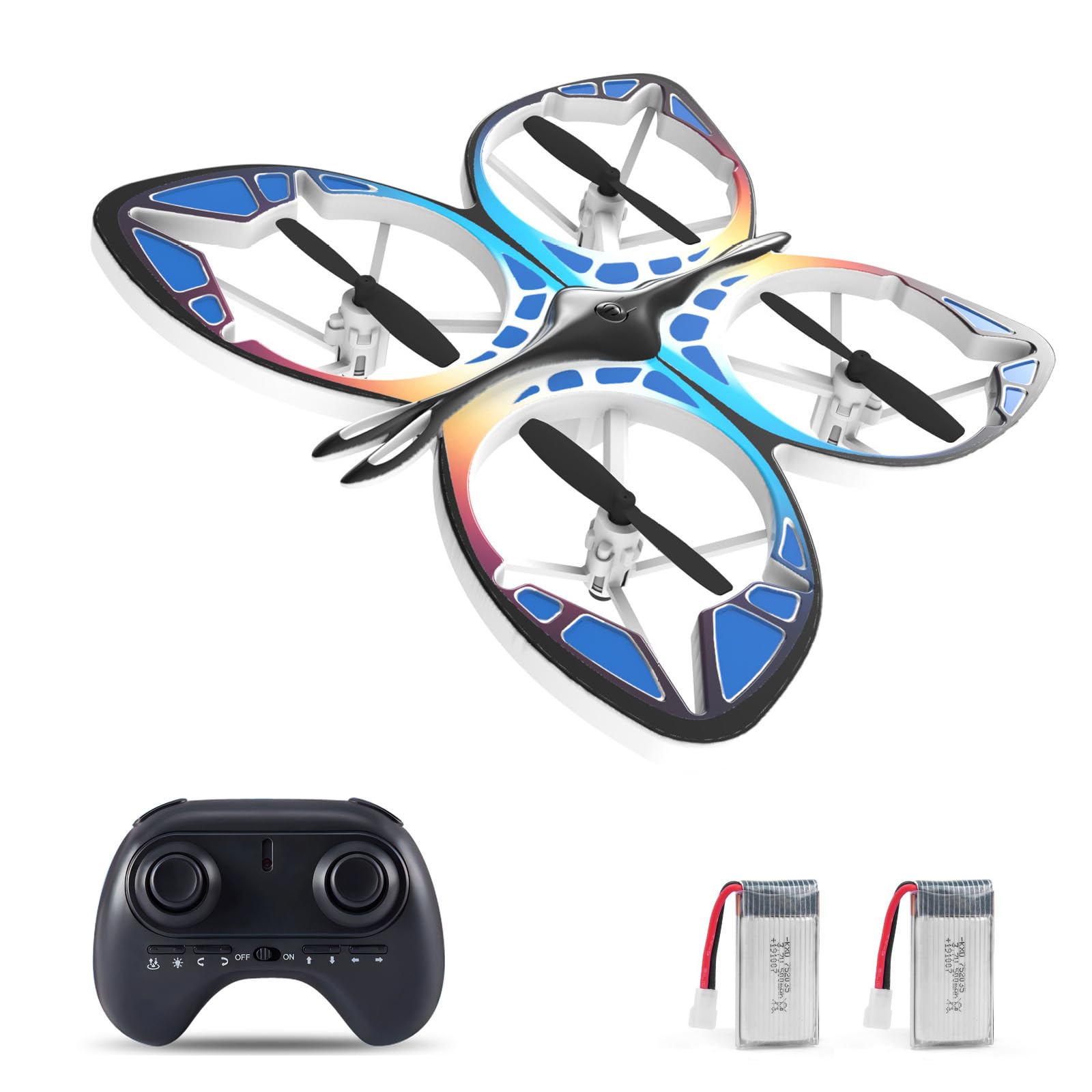 Mini Drone for Kids 2.4GHz Butterfly Drone 360° Flip 6 LED Lighting Modes Headless Mode 3 Speed Attitude Hold One Key Start & Demo Auto Locking Gifts for Boys Girls Beginners 2 Batteries Blue