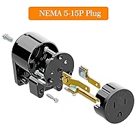 Vista 3 de ETL Verified Nema 5-15P Enchufe de ángulo recto de 90 grados - 15A, 125V, negro, enchufe de CA de ángulo recto de 3 clavijas de EE. UU