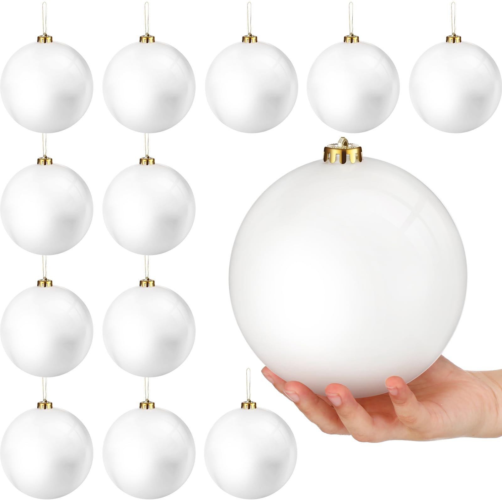 (Incomplete)Zubebe 12 Pcs Large Christmas Ball Ornaments Giant Oversized Plastic Shatterproof Christmas Ball Outdoor Vintage Hanging Decorations UV Water Resistant for Holiday Farmhouse(White,6 Inches)