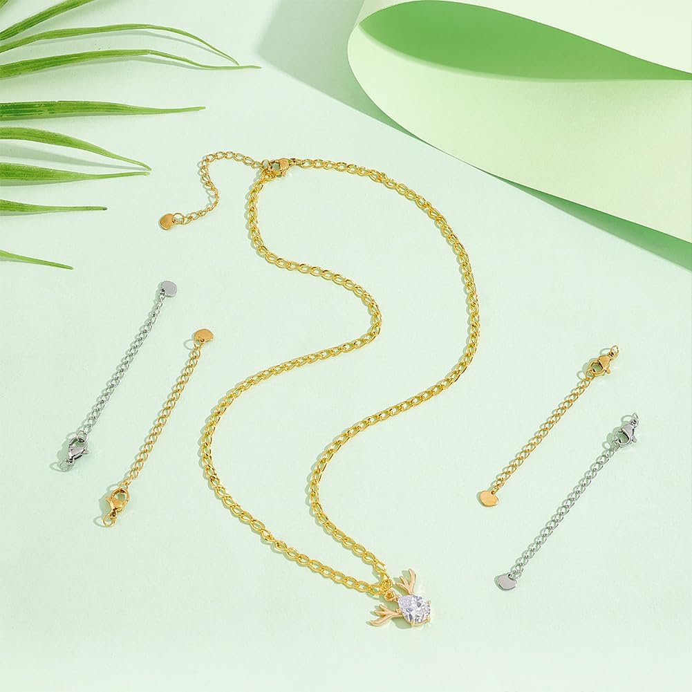 UNICRAFTALE 20Pcs 2 Colors 50mm 304 Stainless Steel Extension Chain Sets End Chains Extension Tails with Clasps and Tiny Heart Charm Chain Extender for Necklace Bracelet Jewelry Making - Image 2