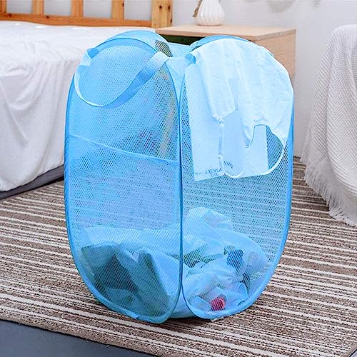 Image of Larpur Pack of 2 Pop up Laundry Hampers, Collapsible Laundry Baskets, Portable Mesh Clothes Hampers for Home Room, College Dorm, Apartment, Foldable Hamper with Carry Handles, Sky Blue