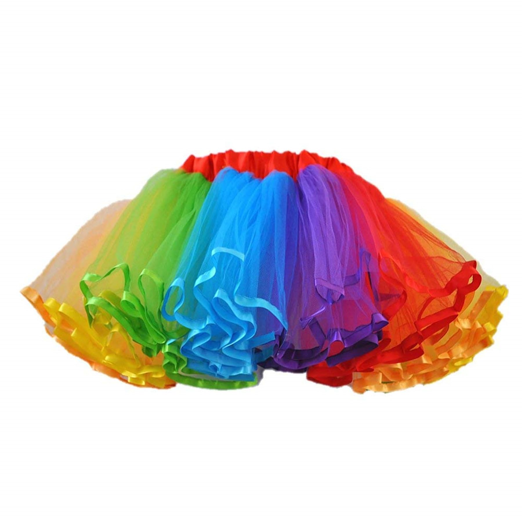 Adult Women 80's Tutu Skirt Layered Tulle Petticoat Halloween Tutu, Rainbow2, XL-XXL