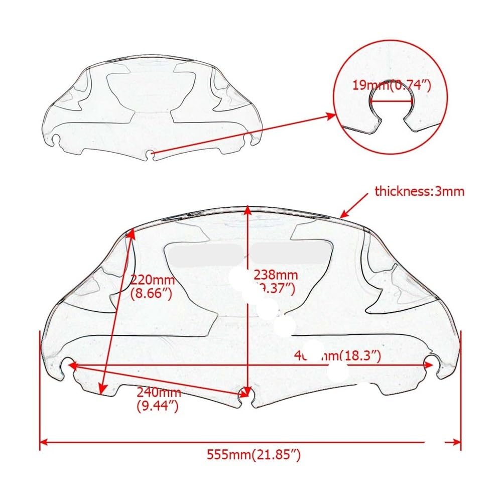 Parabrisas De Motocicleta 9" con Deflector Viento para Touring para Electra para Street para Trike para Tri Glide 14-2023 Parabrisas