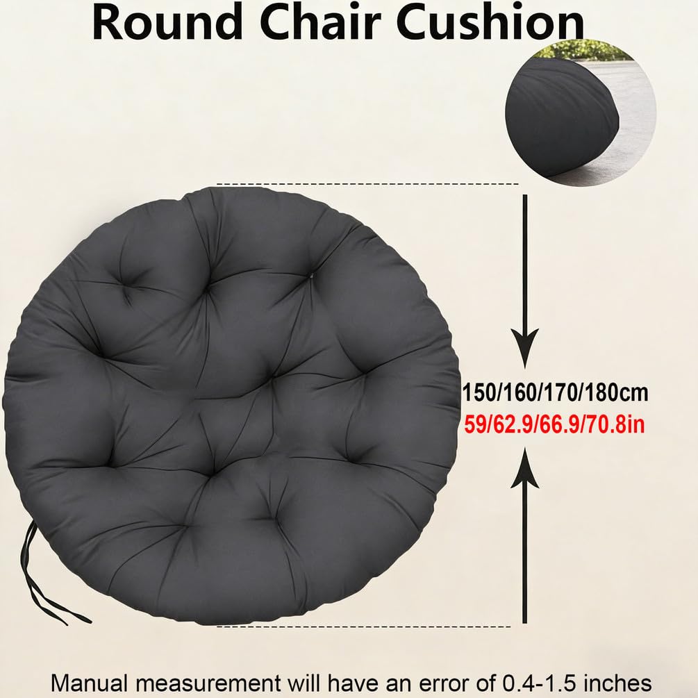 ZTGL Papasansessel Kissen Sitzkissen Hängesessel Rund und Groß 150/160/170/180 cm - Polster für Korbsessel Papasan Chair Lesesessel und Rattansessel für Outdoor und Indoor,Dark Gray,160x160cm