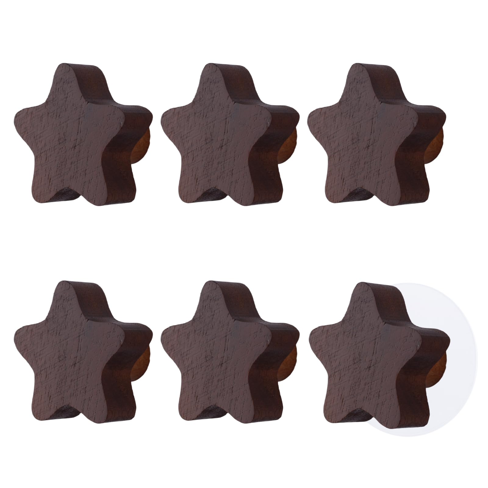 MOROBOR Star Shaped Wooden Knobs, 6 Pcs Single Hole Walnut Wood Handles Furniture Replacement Knob Cupboard Cabinet Handle for Chest of Drawers with Stickers — image 1