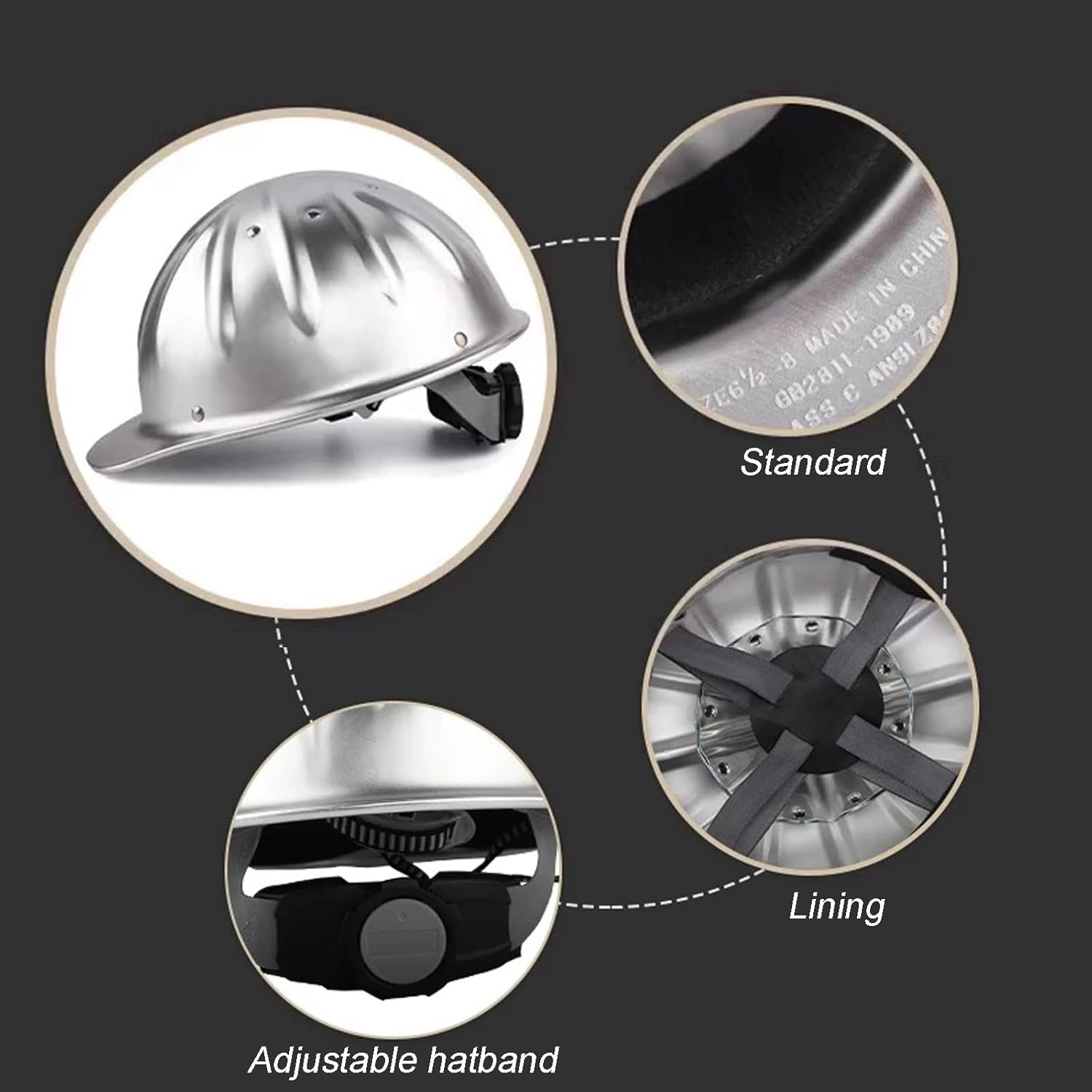 Construction Helmet Aluminium Hard Hats with Removable Washable Liner Hat Hardhat Rivet Reinforced Work Cap for Engineering Miners Forestry