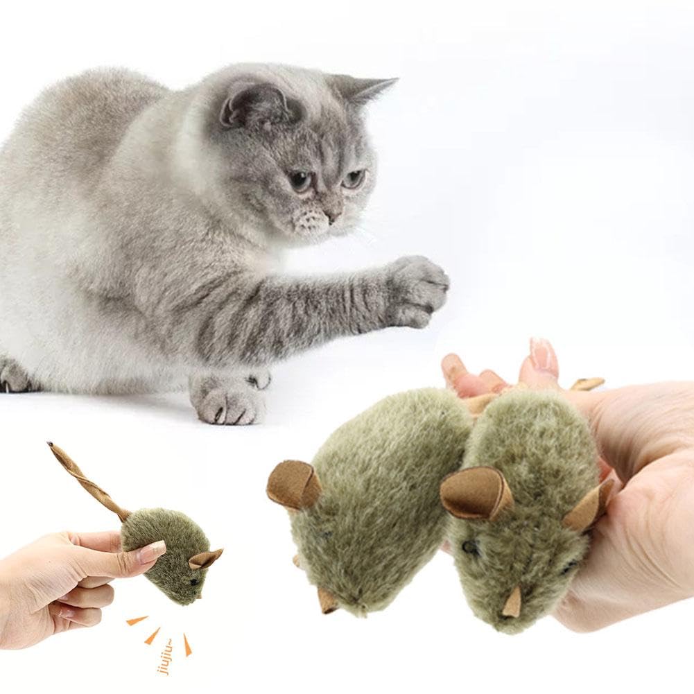 Ratón de juguete interactivo para gatos, ratones electrónicos de movimiento automático con cola peluda, divertido ejercicio en interiores y exteriores para gatitos y gatos