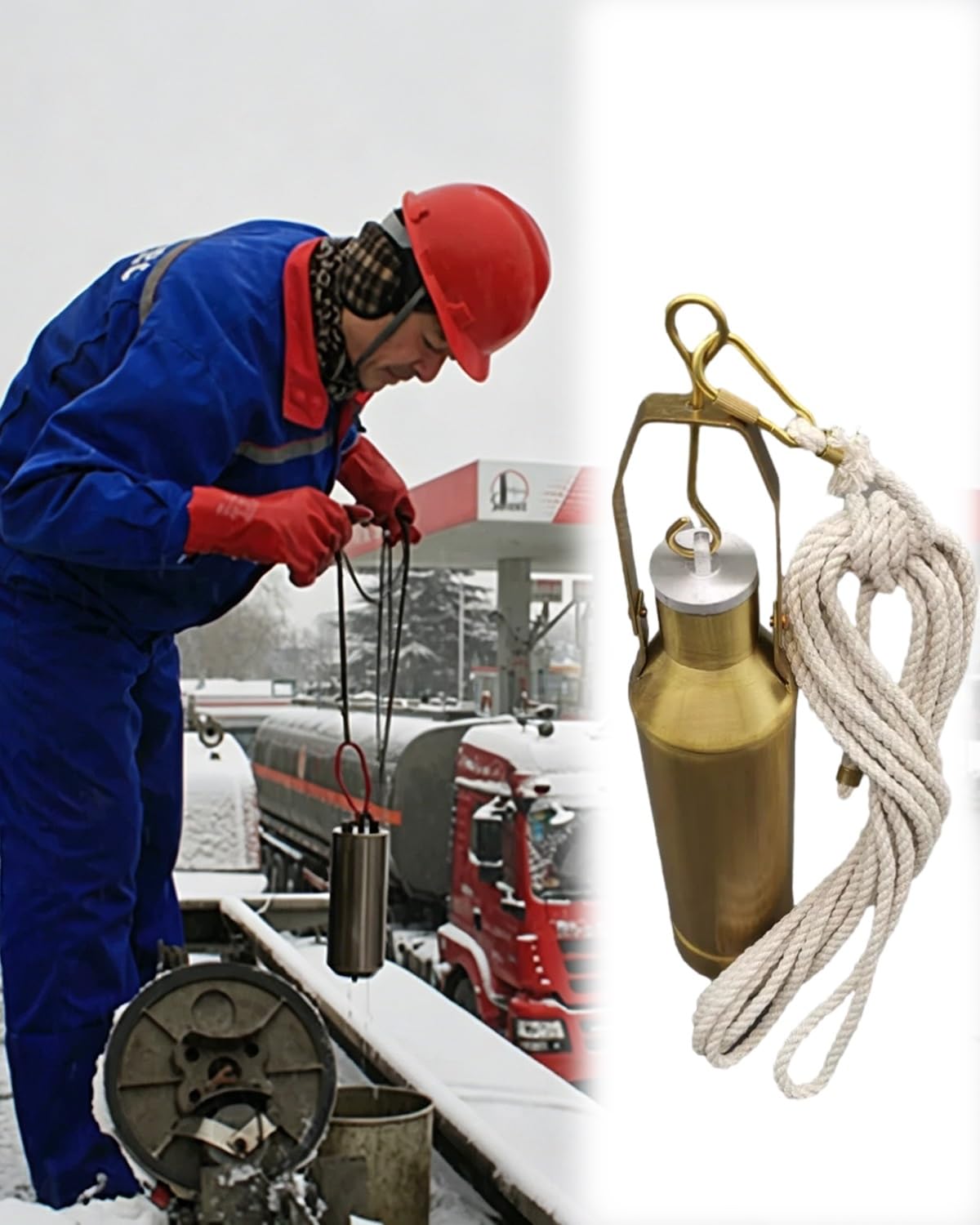 Elitix Oil Sampler Collection Container with 20m Rope, Refinery Sampling Bottles Kit for Petrochemical, Fuel Extraction Container Bottles(1000ml,Copper)